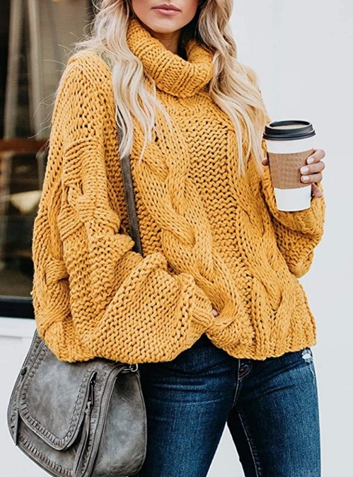 Turtleneck Balloon Long Sleeve Pullover Sweater