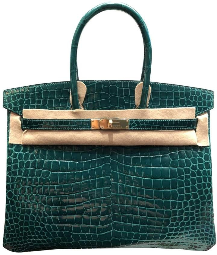 Look by afsanakarim featuring Hermès Hermes Birkin 35 Green Crocodile Handbag