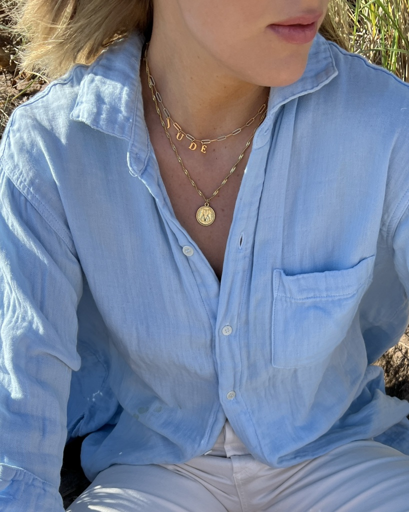 Look by The Mom Edit featuring Oak&Luna Name Paperclip Chain Choker Necklace in Sterling Silver 925 / Gold Plating - Classic Delicate Jewelry Gift for Her