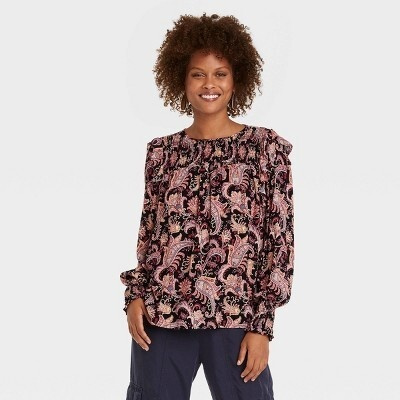 Look by Savvy Southern Chic featuring Women's Long Sleeve Henley Top - Knox RoseTM Black Floral