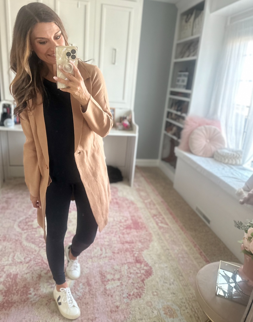 Look by Just Posted featuring Notch Collar Double Knit Long Cardigan