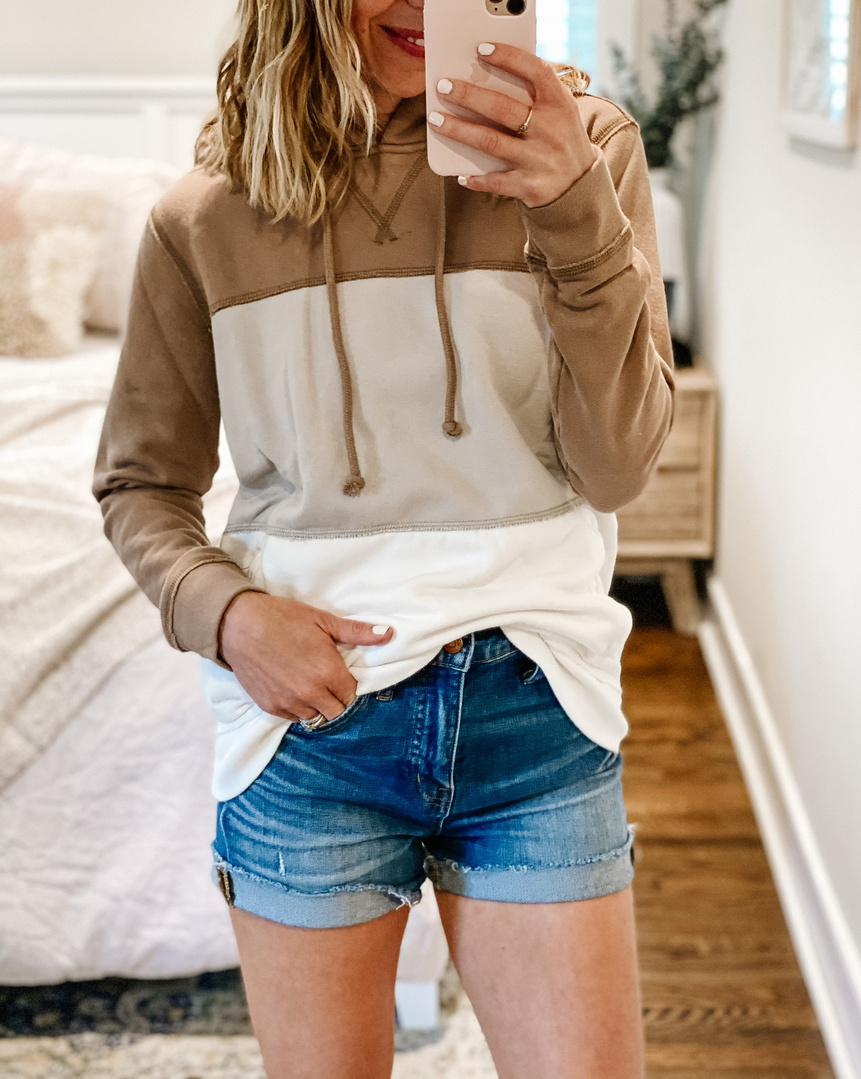 madewell high rise cuffed denim shorts