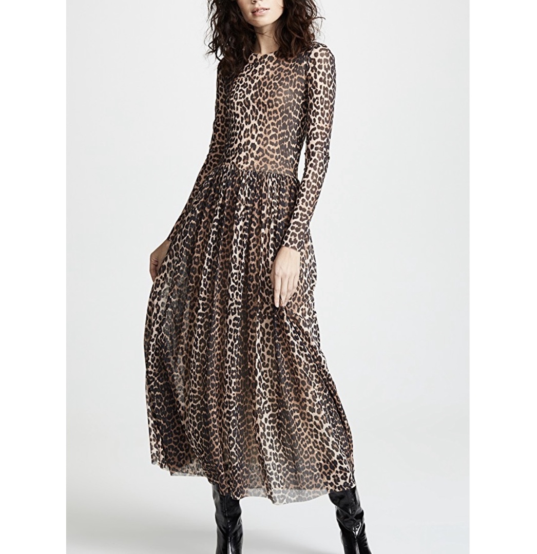 ganni leopard mesh dress