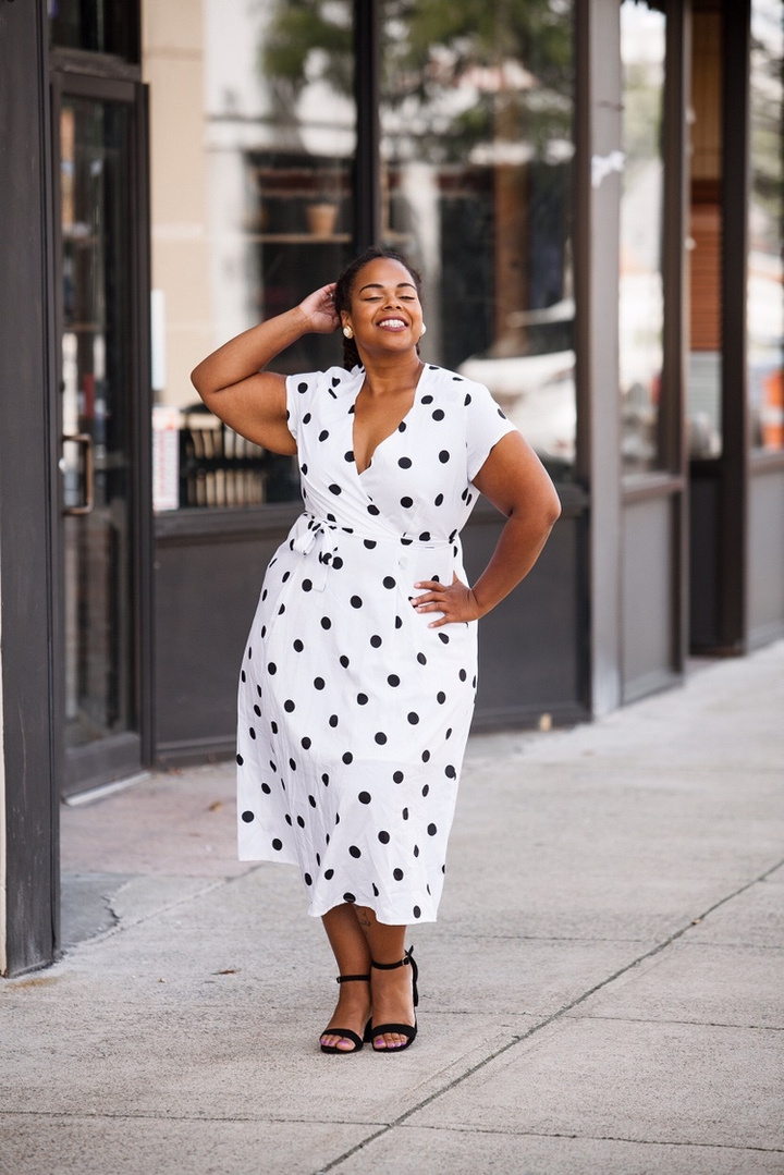 Shein Curve White Polka Dot Top