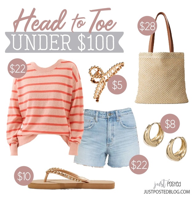 Loving this cute and casual head to toe look for spring! The pink striped top is SO cute and on sale for only $22!