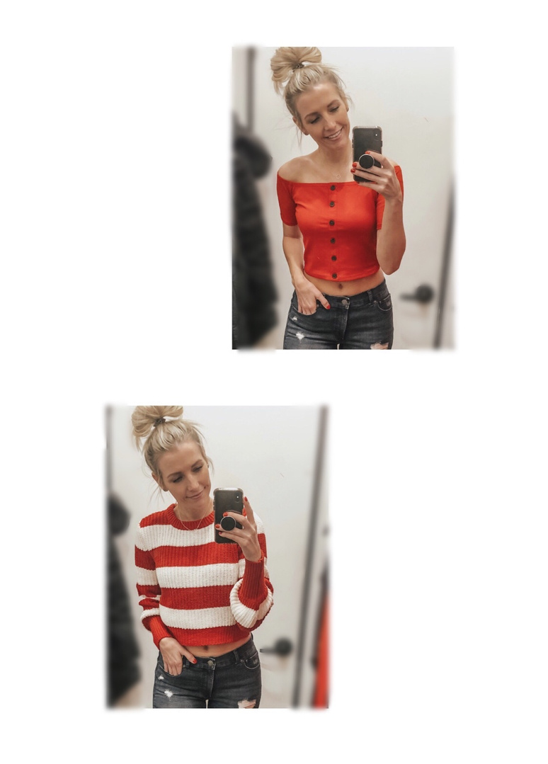 Look by Marla Gustafson featuring Express Olivia Culpo Cropped Off The Shoulder Button Top